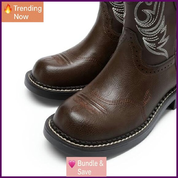 Women's Western Boots Mid Calf Round Toe Slip On Arch Support - Picture 4 of 8